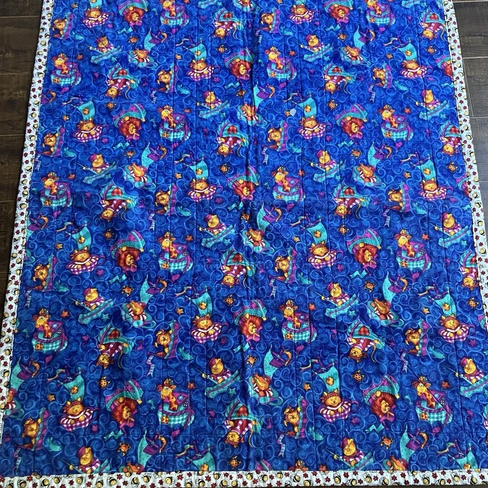 Handmade Kids Patchwork Quilt 36 X41 Trains Trucks Safari Animals & Bugs Vintage